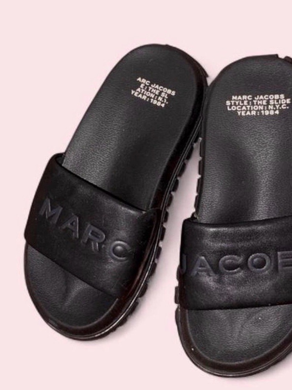 Marc Jacobs Black Embossed Logo Slide Sandals